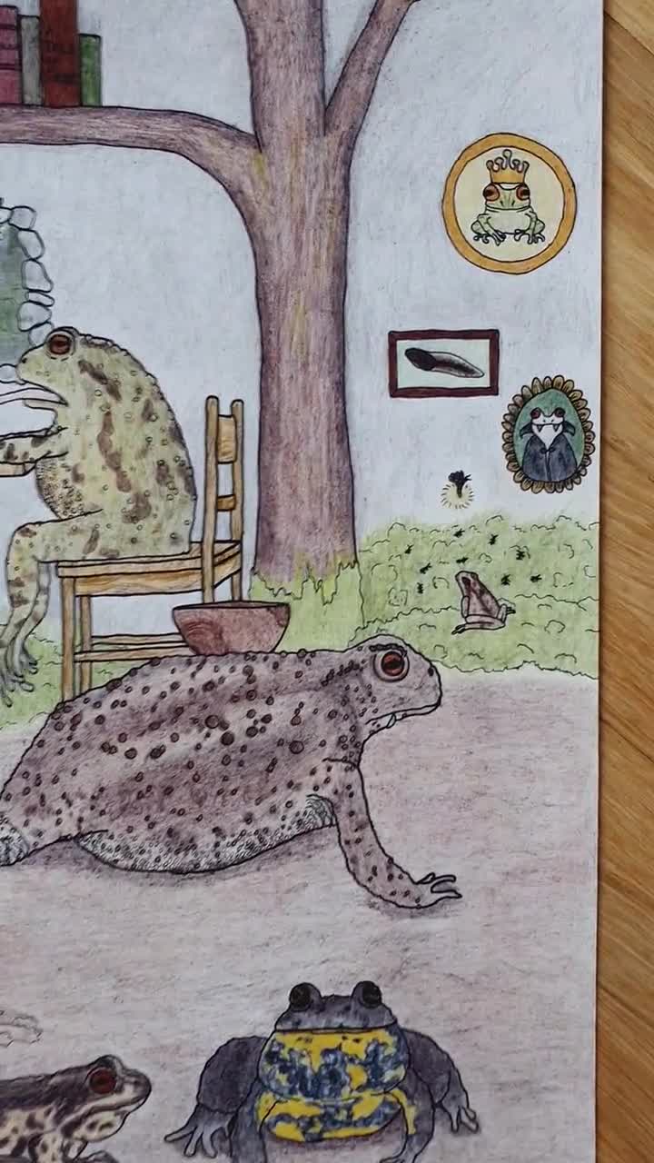 Froschlurche, frosch, kröte, unke, Ilustración, hochwertiger Fine Art Print, A5/A4 video poster