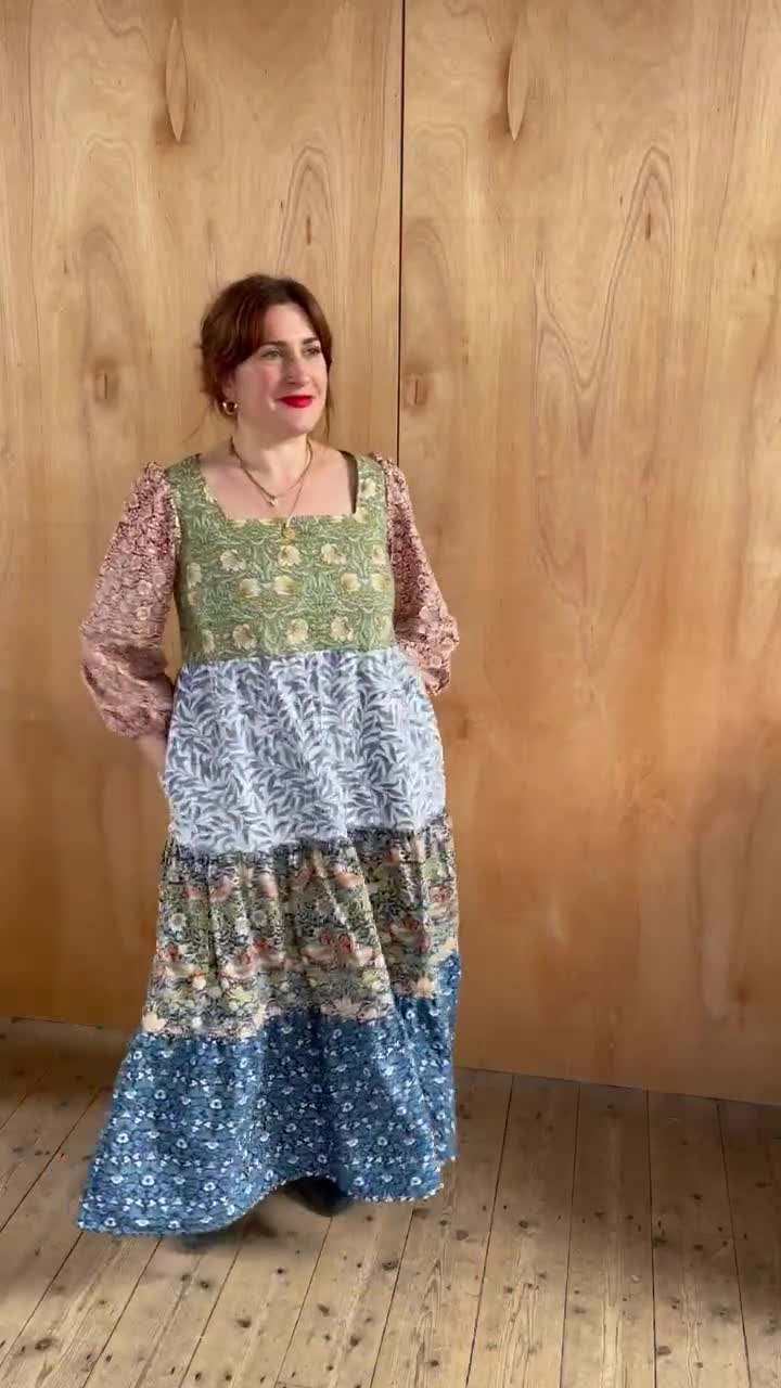 Handmade William Morris Mash up Pieces Maxi Dress With