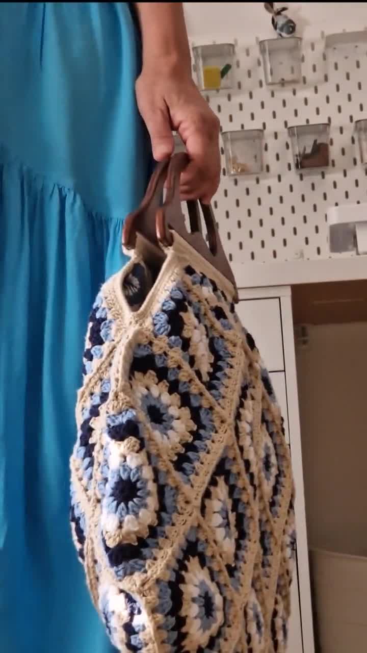 Granny Square Crochet XXL Bag, Crochet Tote Bag in Vintage Style