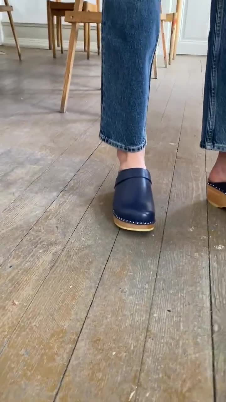 Navy Clogs, Dark Blue Wooden Clogs, Swedish Clogs for Women