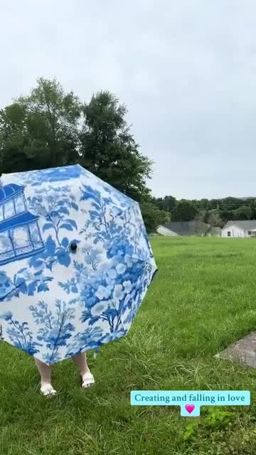 Riu rちゃん Toile de Jouy umbrella French Toile De Jouy Umbrella, Semi-automatic Foldable, Blue