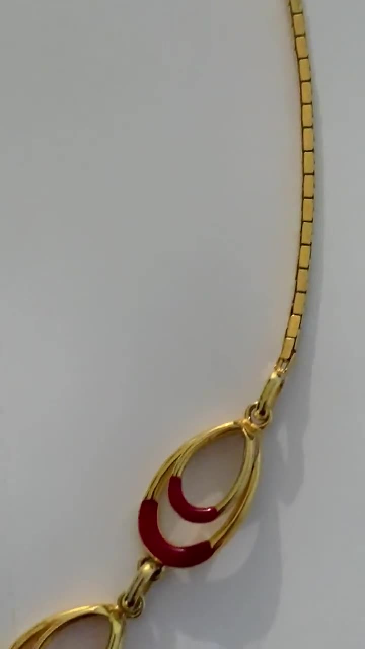 Vintage Guy Laroche Necklace From the 70s/80s, Cherry Red Enamel