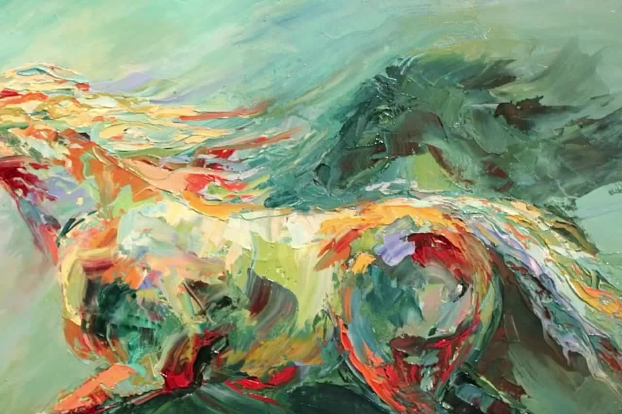 Modern Impressionistic Painting of Horse in Abstract Color-'fluid