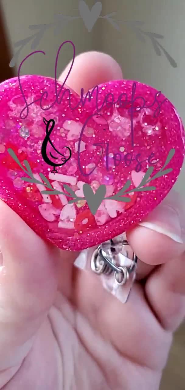 Pink Glitter Heart Shaker Badge Reel 