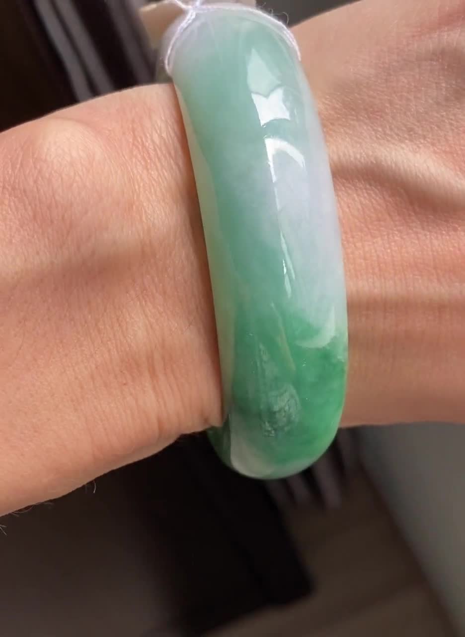 翡翠 氷質 緑 ラベンダー ジェダイト 58.5g 手首内径18cm バングル