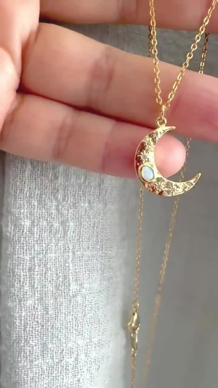 Gold Moon Necklace: Opal Stone Celestial Pendant - Etsy