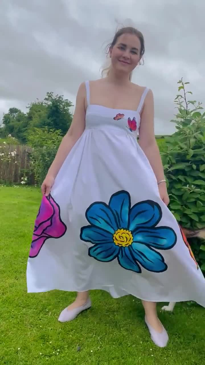 SUMMER Painting floral beauty dress♡ Women's Summer Dress Hand Painted Dress Customised Dress