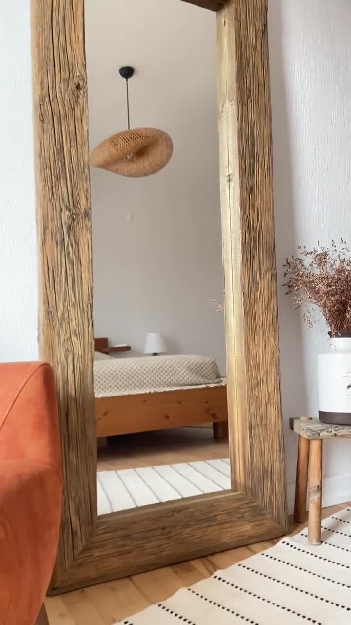 Espejo de pared de longitud completa, 55 x 19 pulgadas, espejo de suelo con  marco de madera rústica, para montar en la pared, de pie, colgado o