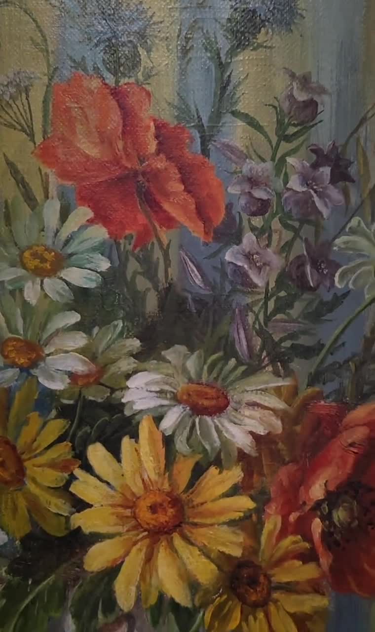 Antique French Floral Oil Painting, Colorful Still Life Bouquet