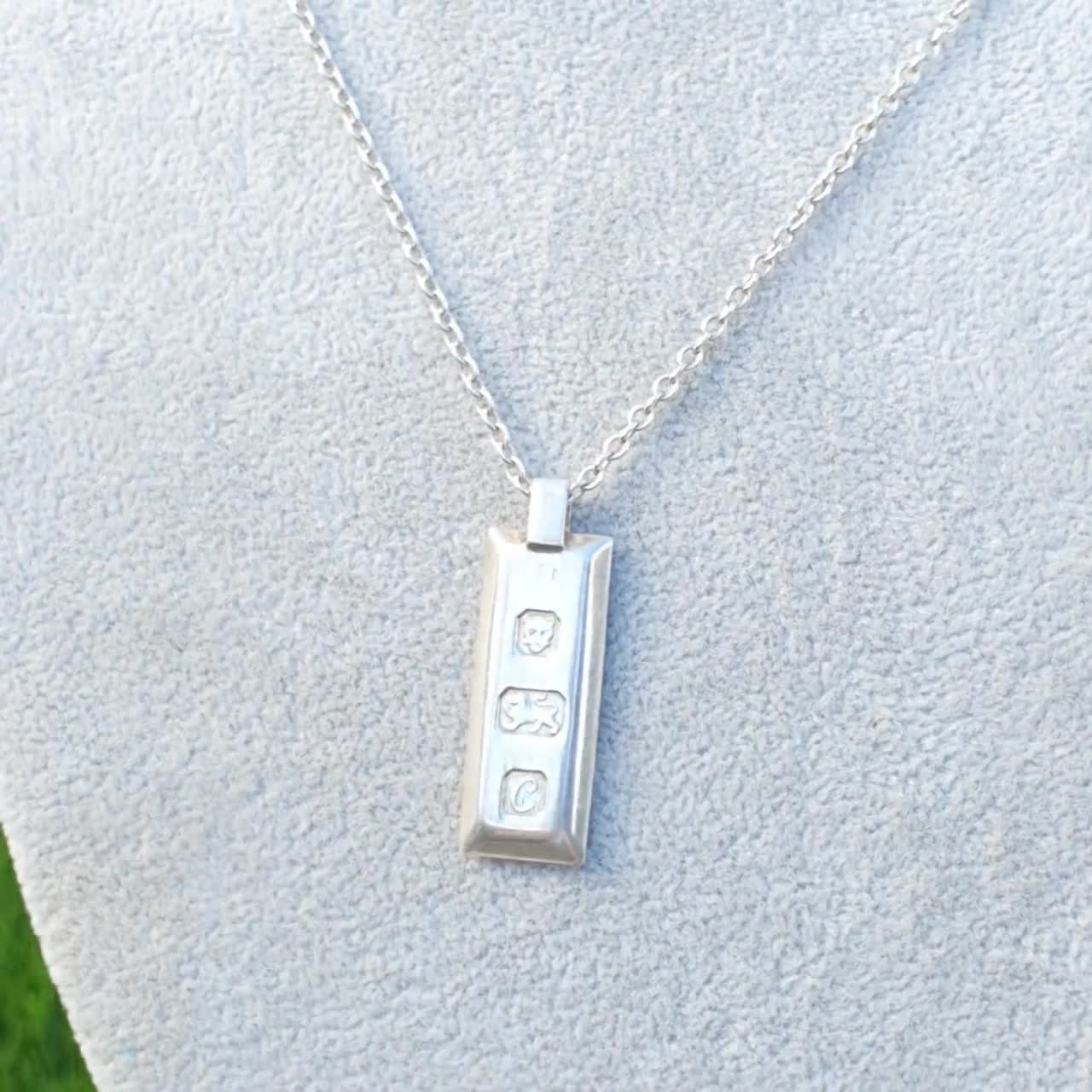 Vintage Sterling Silver Ingot Pendant Rectangle 1977 15.41g 925