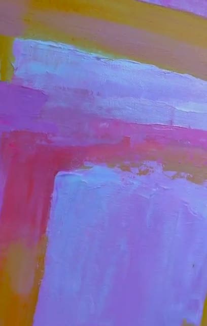 大型オリジナル迷路抽象油絵 / ピンクオレンジ迷路絵画 / カラフルな