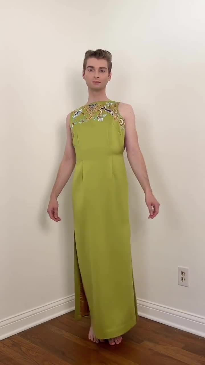 90s Victor Costa Embroidered Satin Gown: Nicole Kidman Red Carpet