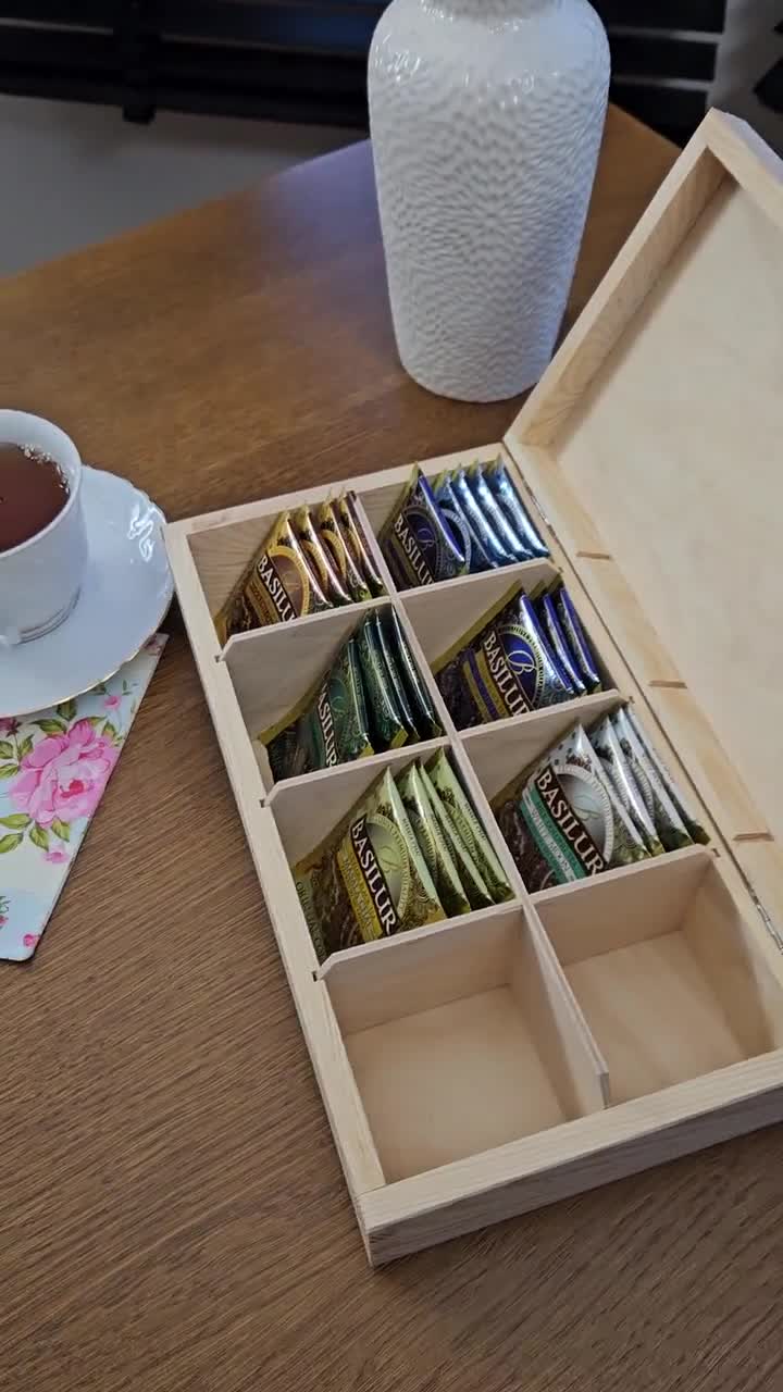 Creative Deco Unpainted Wooden Tea Box - 6 Compartments, 8.26x6.29x2.75", Natural Pine