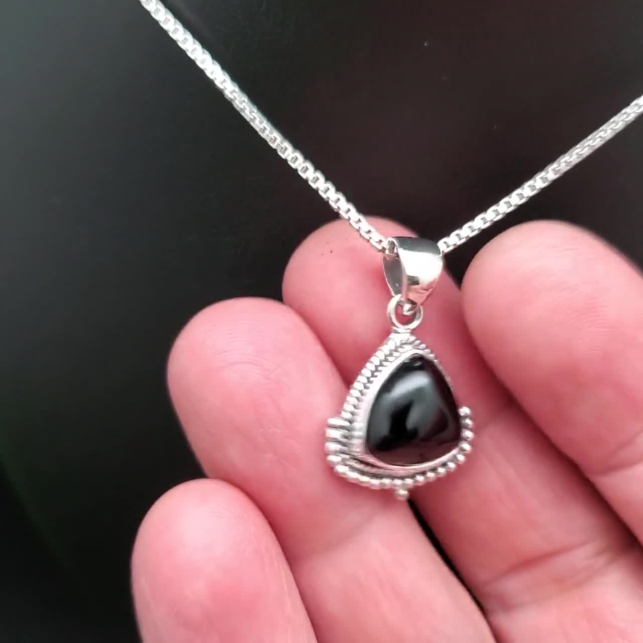 QQ-109 | Dainty Black Onyx Necklace Pendant With Option of