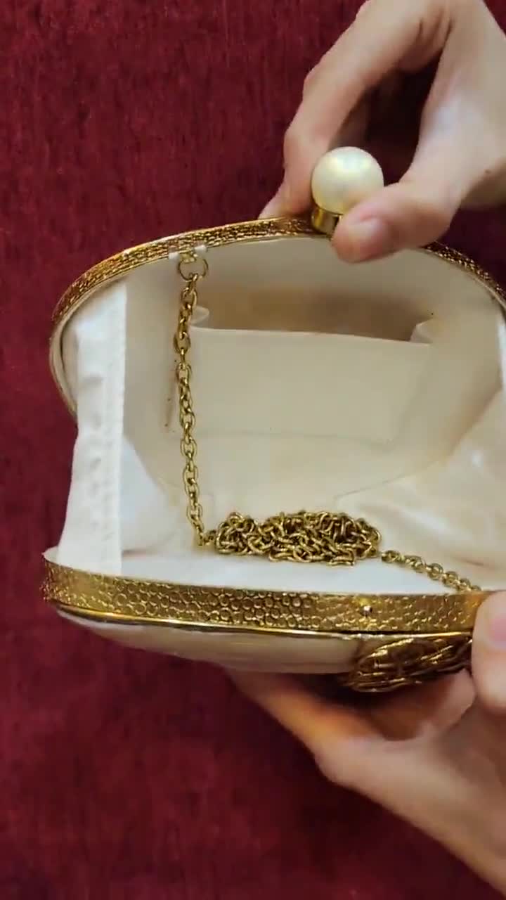 Sea Shell Inlaid Brass Handcrafted Clutch Bag Wedding Designer