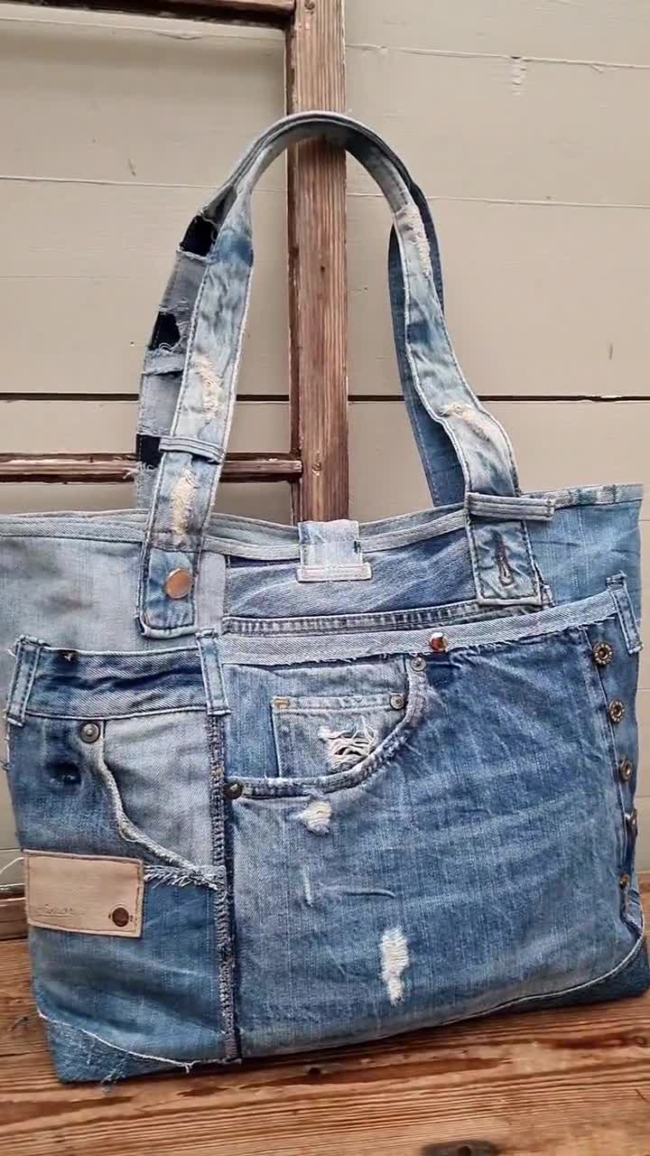 Faux Blue Jean Patch Custom Name Tote - Bleach Design Tote Bag