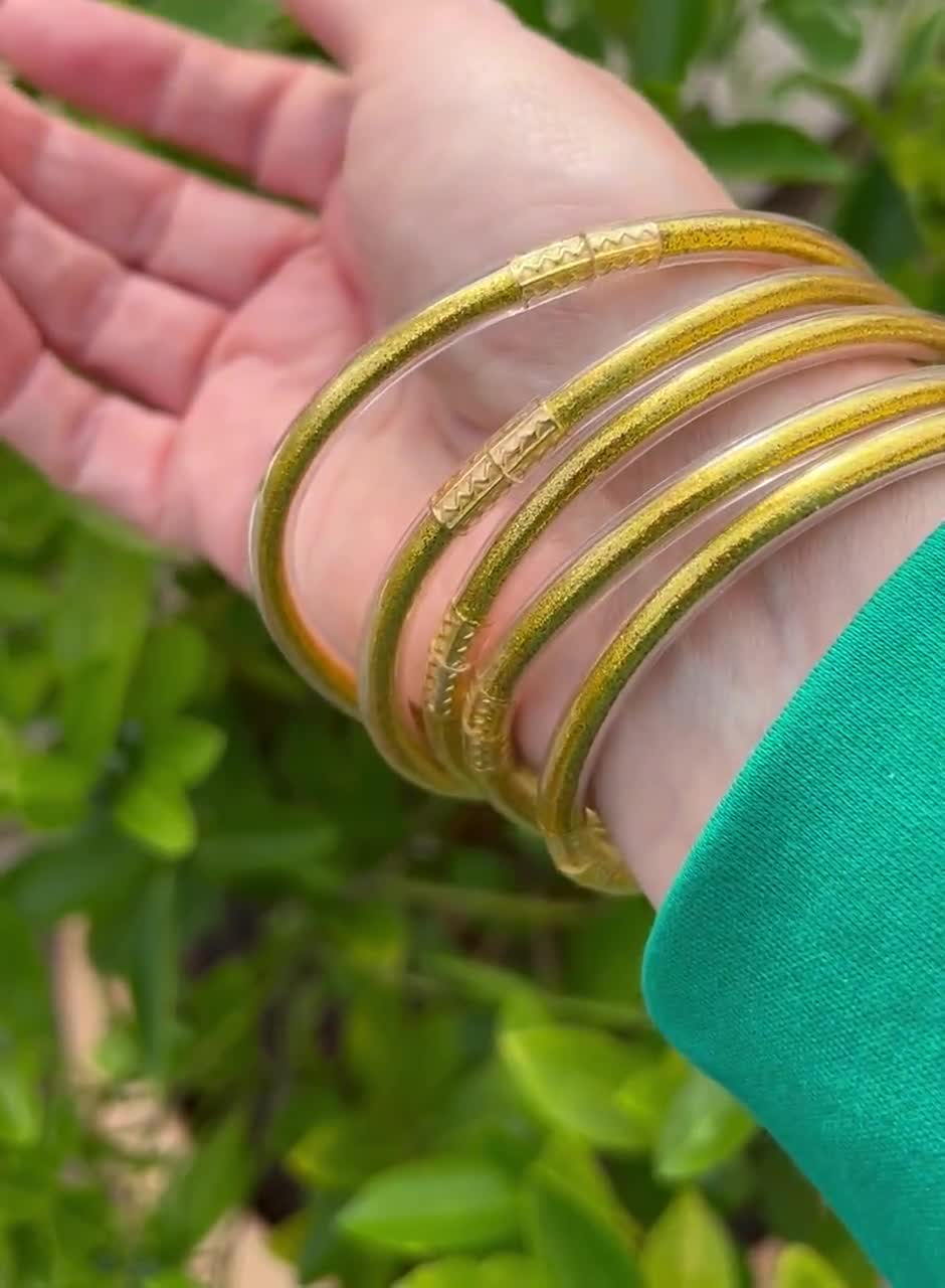 Bracelet jonc bouddhiste - doré - paillettes fines - Lot de 5
