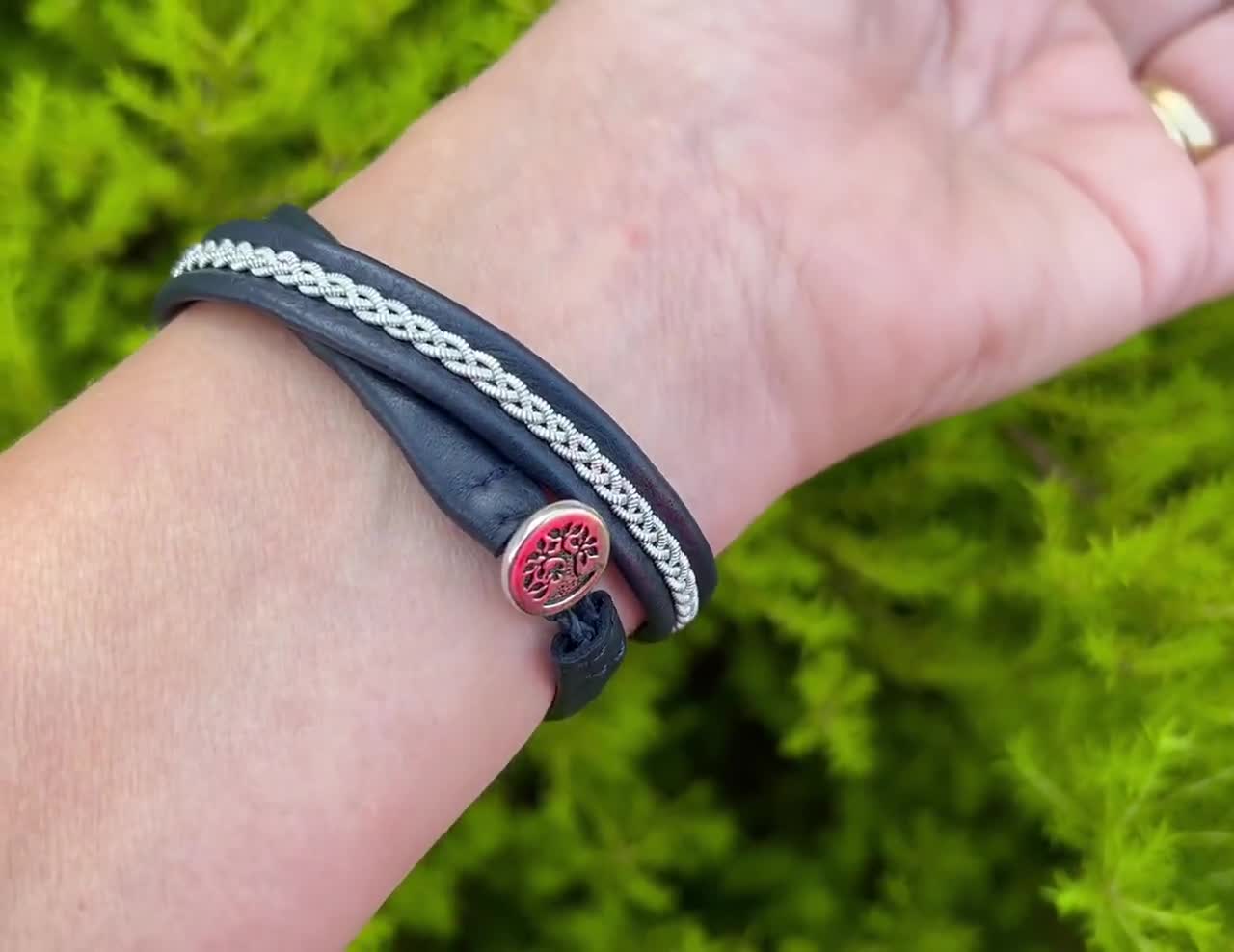 Braided Double Wrap Leather Bracelet in Red