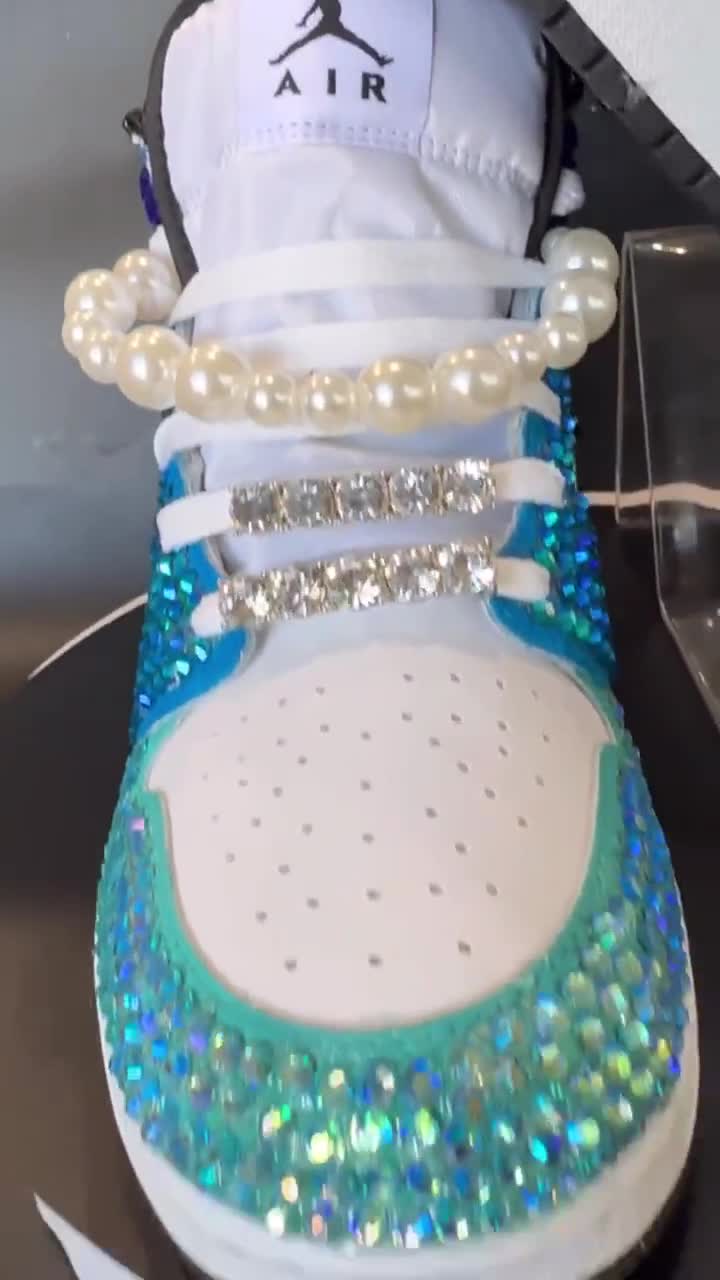 Blue Jordan 1 Mid, Custom Rhinestone Sneakers, Bedazzled Nikes video poster