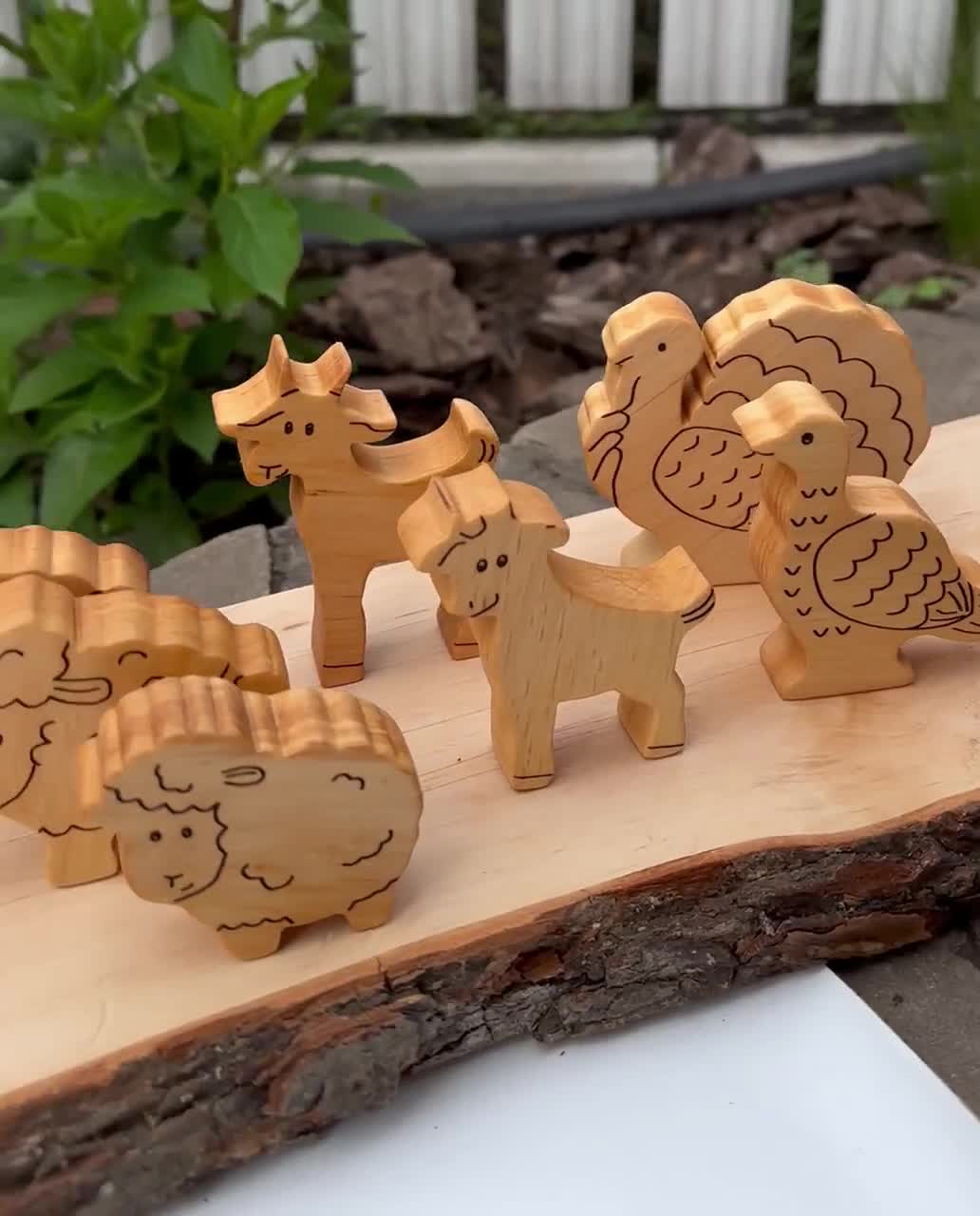 Set of 26 Wooden Farm Animal Toy Handmade Wood Animals Figurine