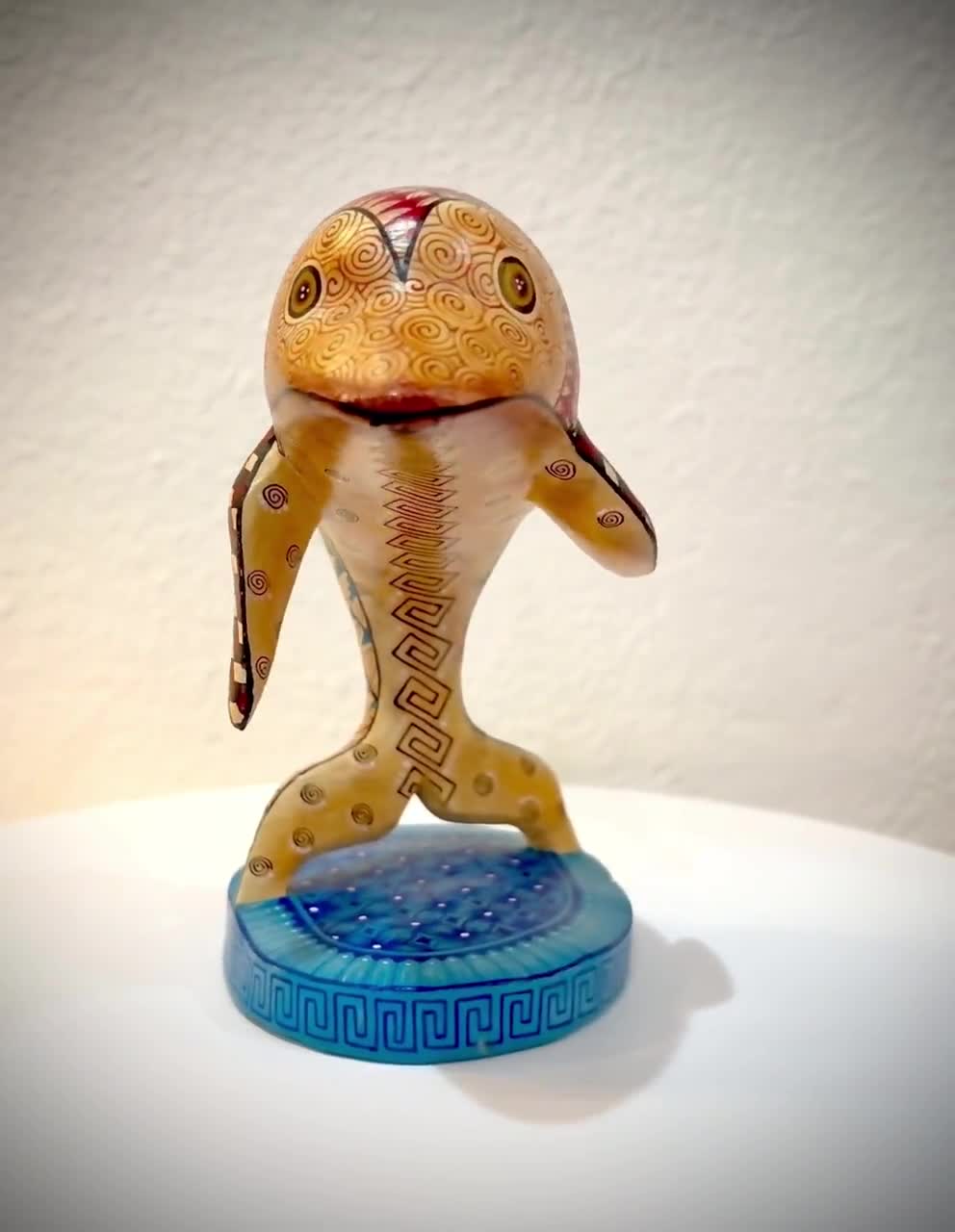 Flying Dolphin Alebrije, Traditional Mexican Wooden Statue, Hand