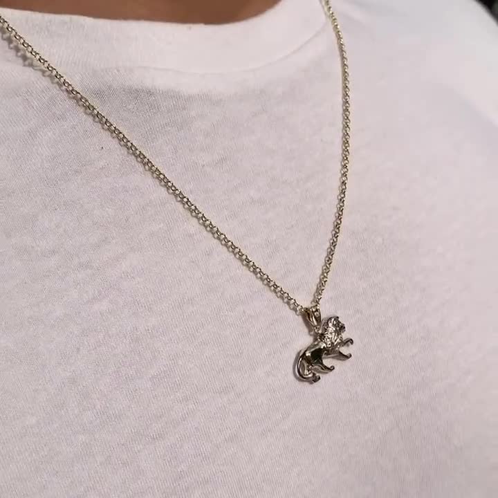 Ciondolo Testa Di Leone In Zircone, Ottone Placcato Oro 18k