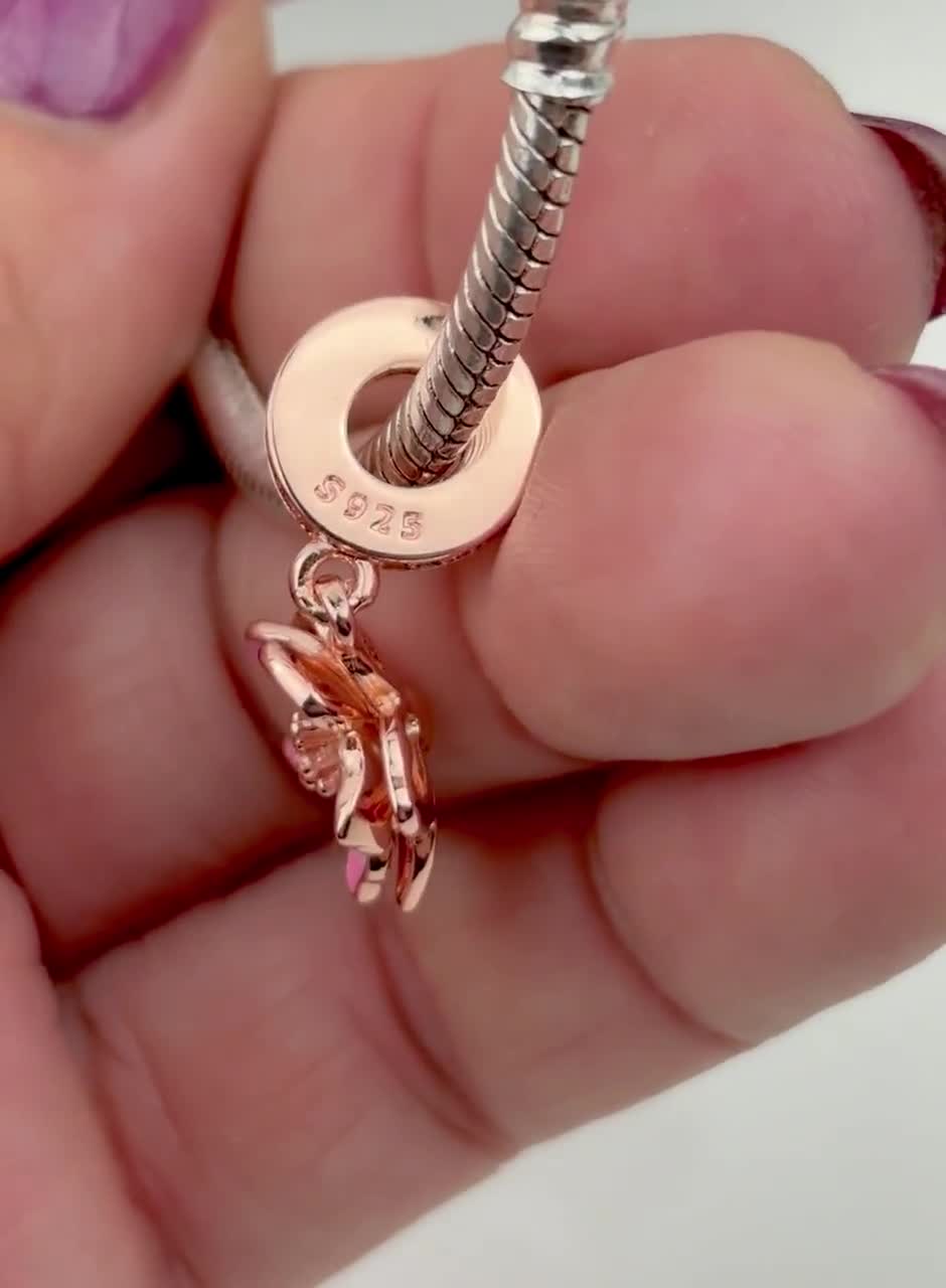 ローズゴールドの桜の花チャーム、925スターリングシルバー、18