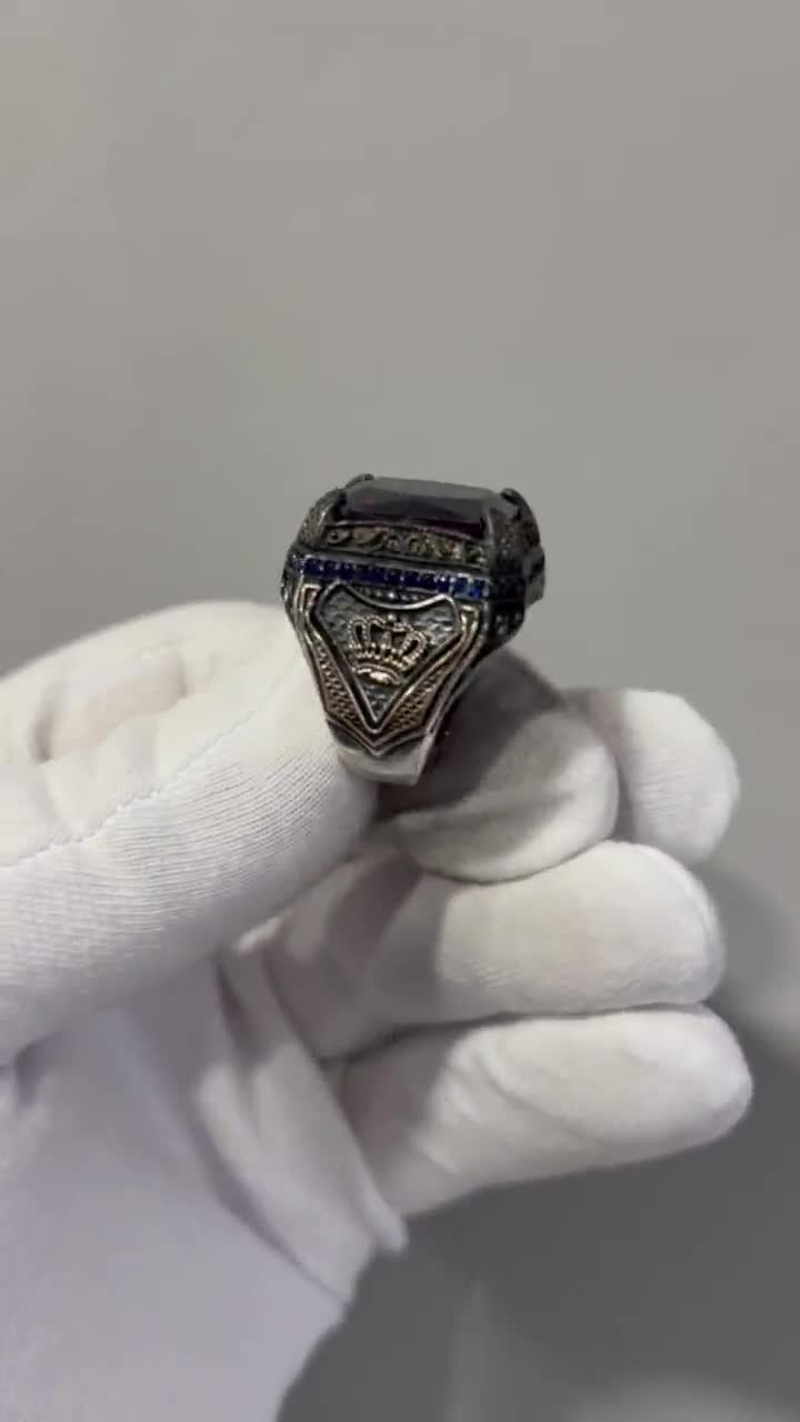 アメジストメンズリング、ハンドメイドメンズリング、トルコ製