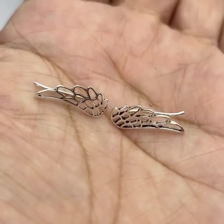Sterling Silver Angel Wing Ear Climber Earrings: Spiritual Feather Studs video poster