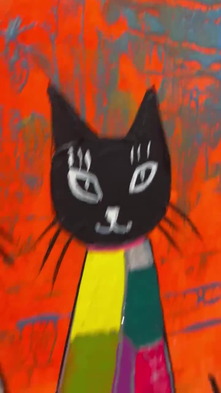抽象的な猫のアクリル画：気まぐれな子供部屋の壁アート（16x20インチ