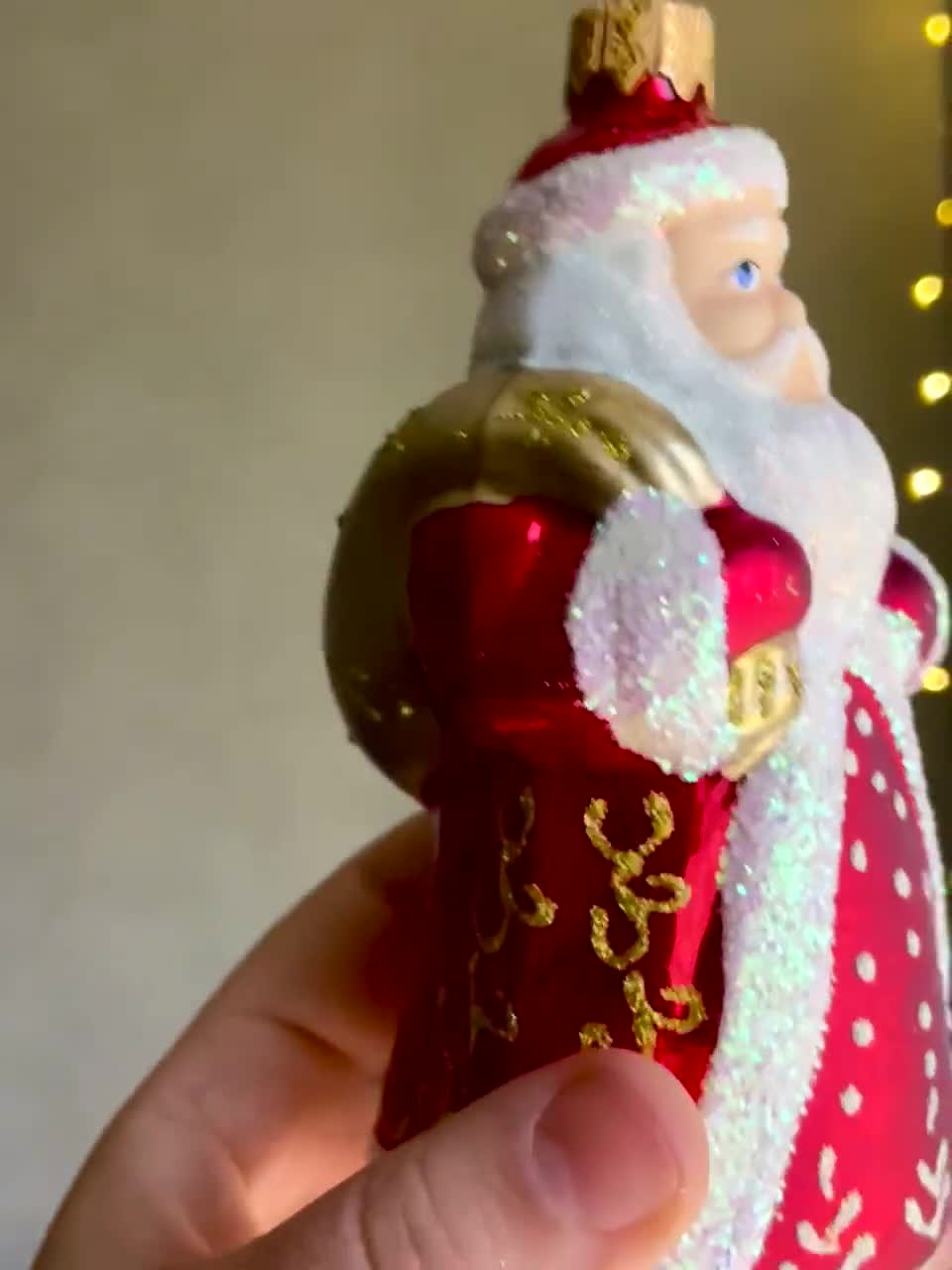 Snegurochka and Ded Moroz Ukrainian Glass Ornaments, Russian Santa