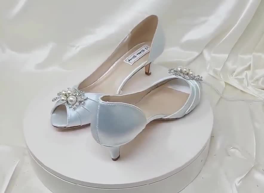 Shila Vegan Light Blue Bridal shops Vintage Inspired Kitten Heel, Comfortable Low Heel Wedding Shoe