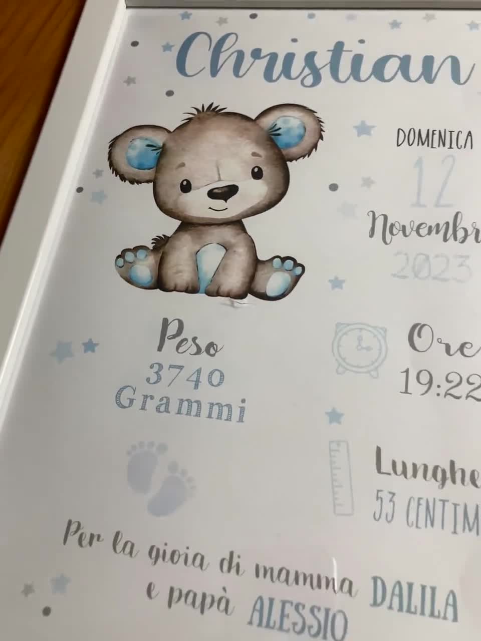 Quadretto Nascita Personalizzato In Tela - Regalo Per Neonato, Dati Custom, Cotone, 20 Mm Spessore - Foto 6