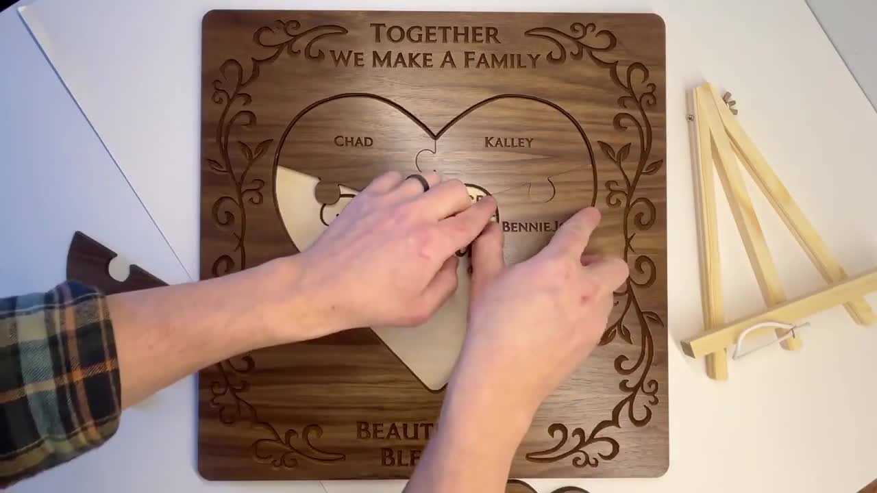 Personalized Unity Ceremony Puzzle: Blended Family Wood Heart Sign