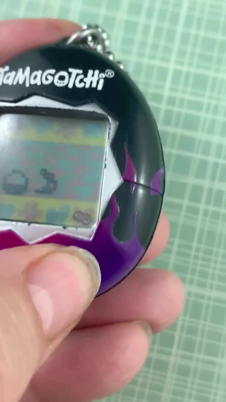 Bandai Tamagotchi Black With Dark Purple and Pink Flames