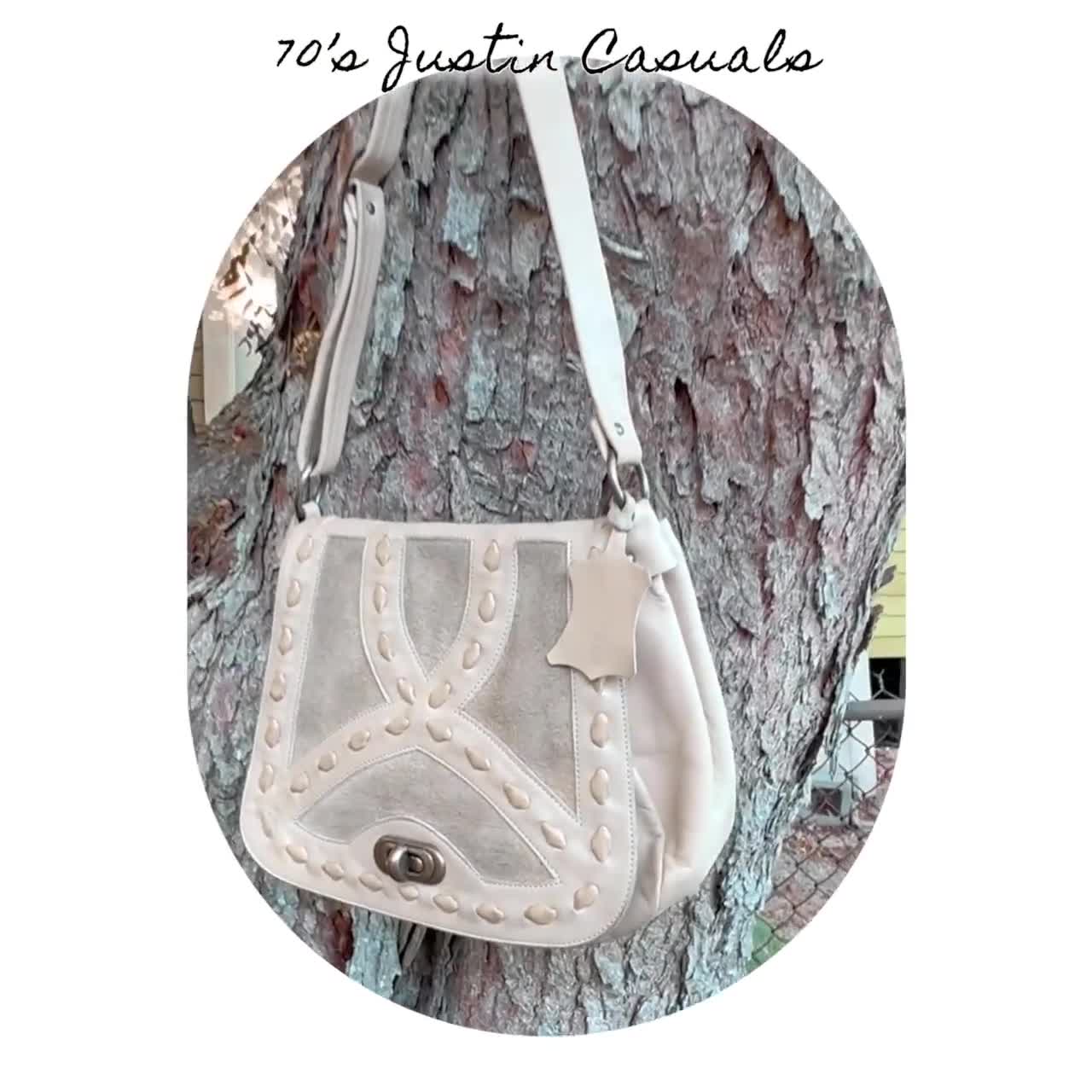Sac à Main Bandoulière Vintage Justin En Cuir De Vache Marron - Taille Moyenne - Occasion - Fabriqué Aux USA