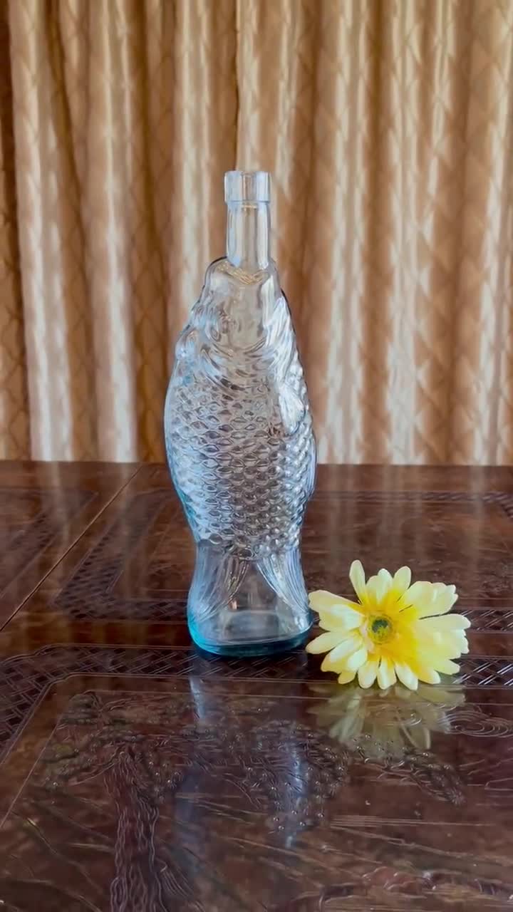 Vintage Cevin Glass Fish Bottle With Blue Tent / Cevin Fish