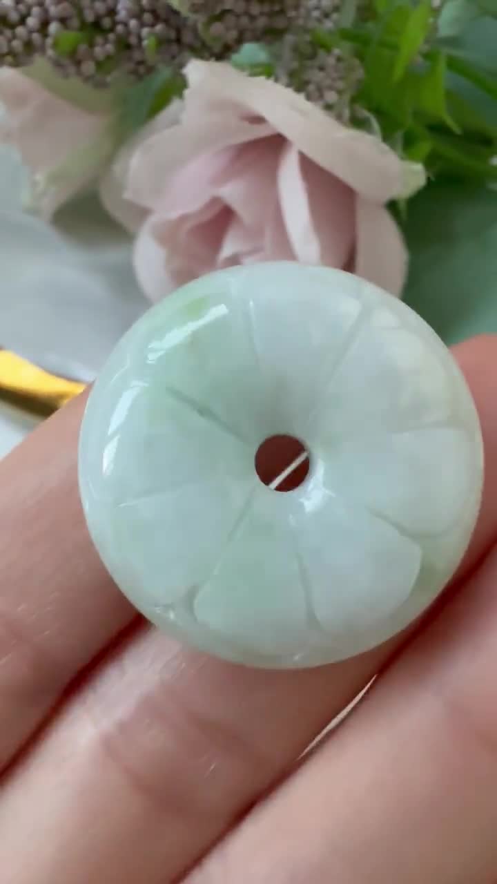 25.4 MM フローラルグリーンタイプAグレード天然翡翠ジェイドフラワー