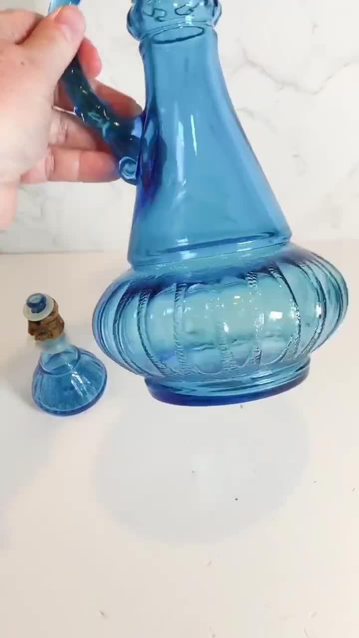 Jim Beam 1973 store Genie Bottle Blue Glass with Stopper and Original Stickers I Dream of Jeannie