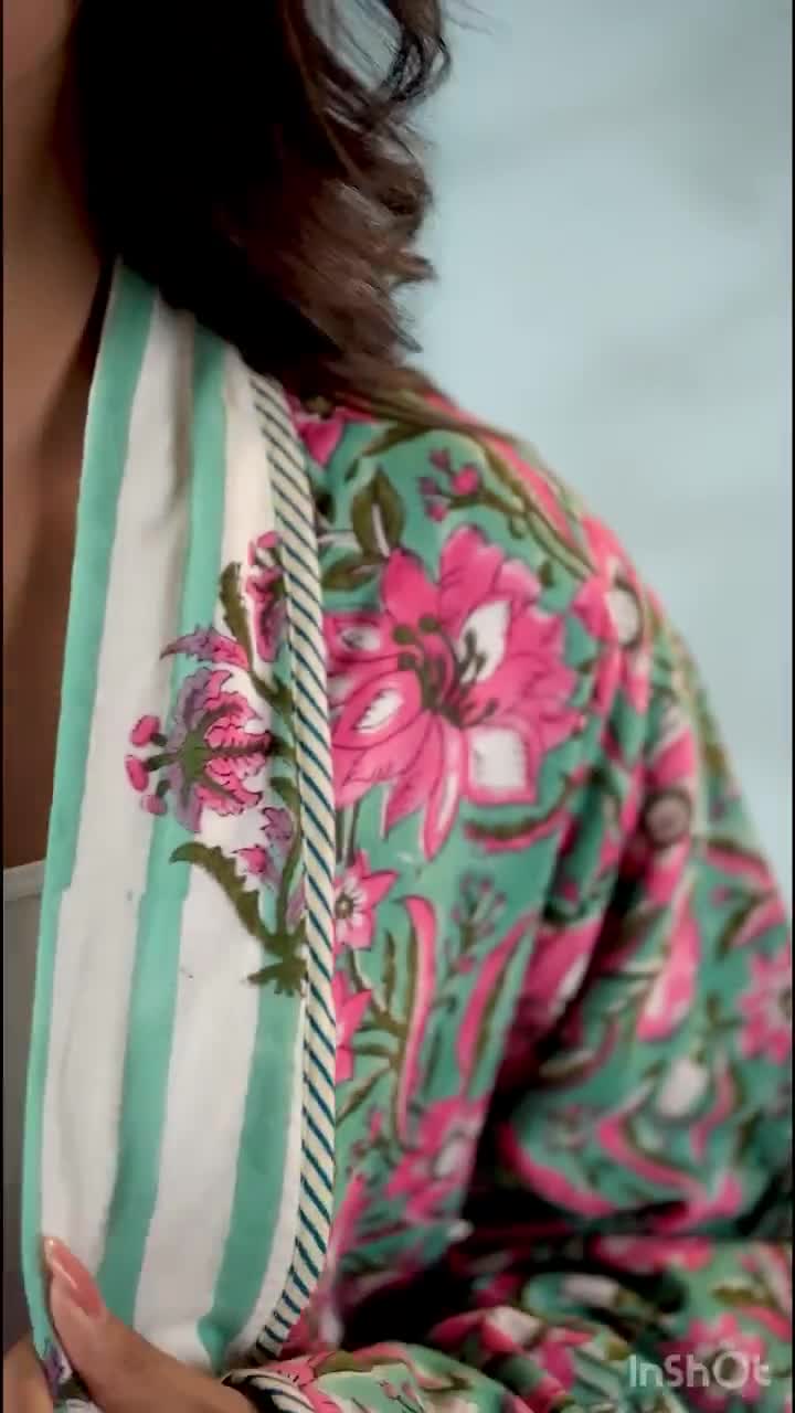 Handblock Print Quilted Robe | Reversible Indian Cotton Lounge Coat video poster