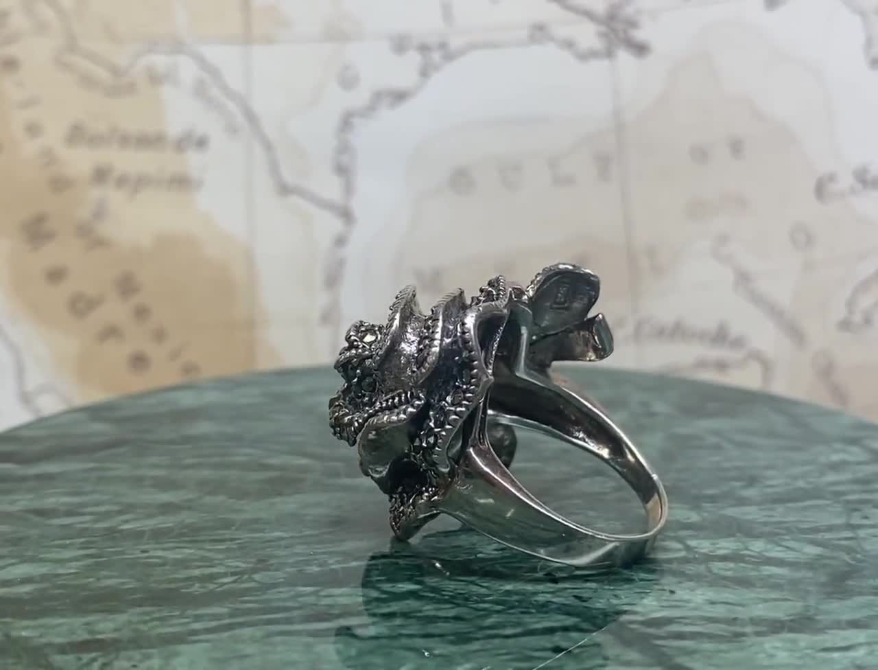 Vintage Large THAI 925 Sterling Silver and Marcasite 3D Rose