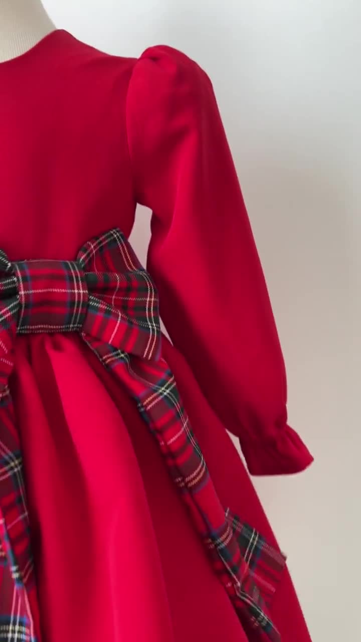 Abito Natalizio Neonata E Bambina In Cotone E Tulle – Rosso Scozzese, Girocollo, Manica Lunga (6 Mesi - 6 Anni)
