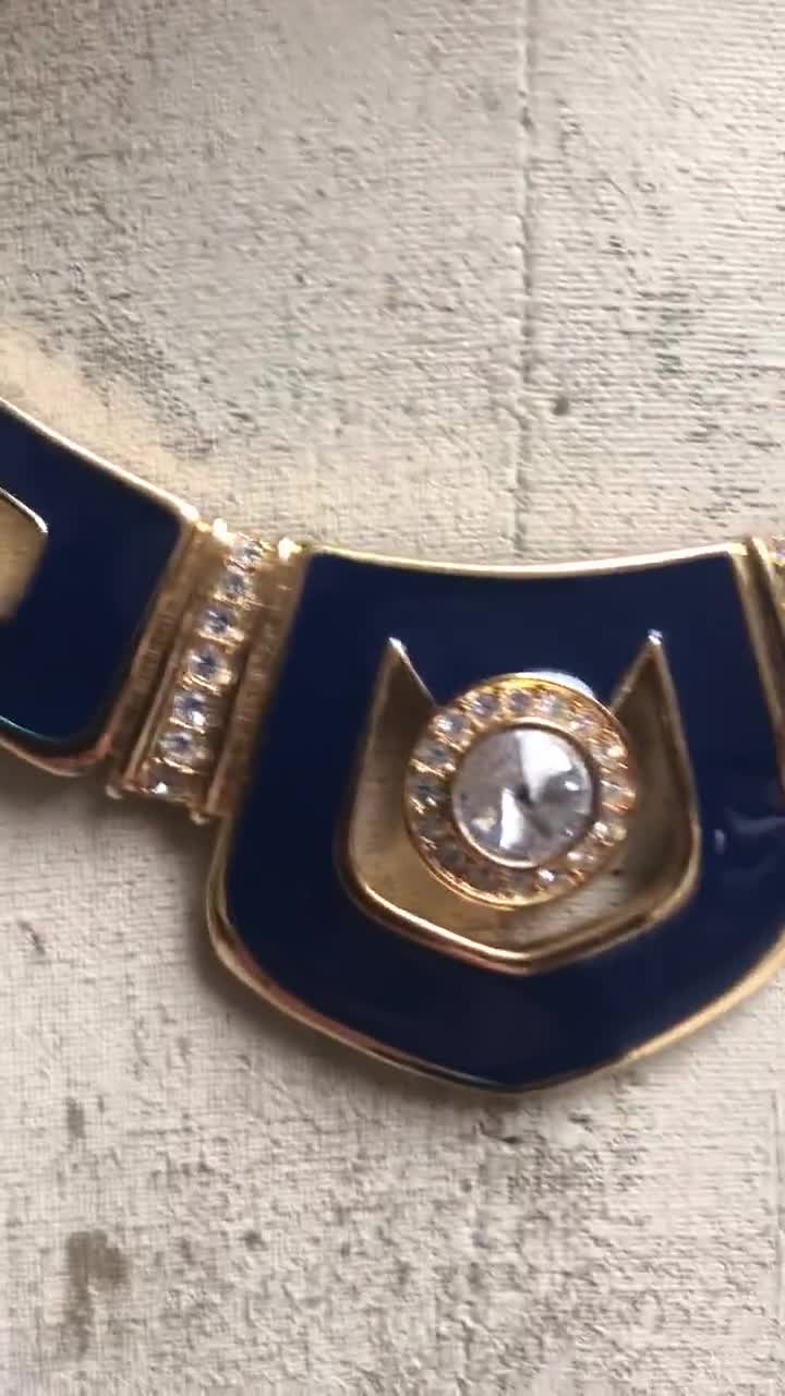 ヴィンテージ BERDORF GOODMAN バーグドルフグッドマン ネックレス Vintage Bergdorf Goodman Blue Enamel and Rhinestone Necklace