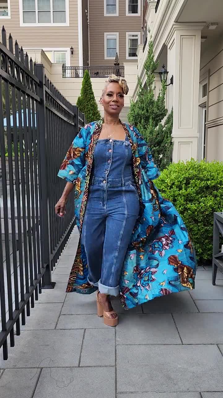 Harusi Kimono, Floral Glitter African Wax Kimono for Women