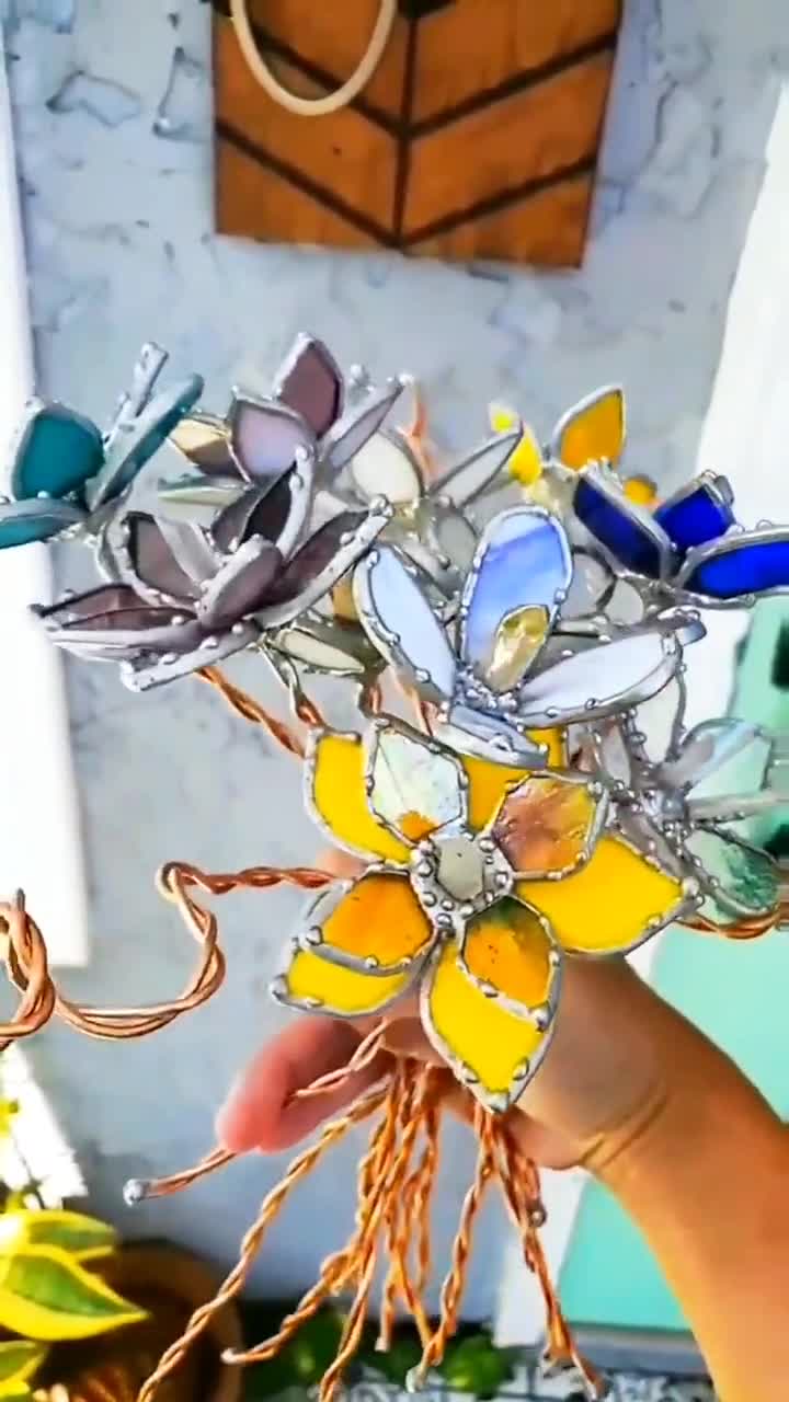 5 Wild Flower Bouquet, Stained Glass, Flowers, Crystal Healing, Wedding , Bridal  Bouquet, Gifts for Her, Home, Decor, Accents, Gardening 