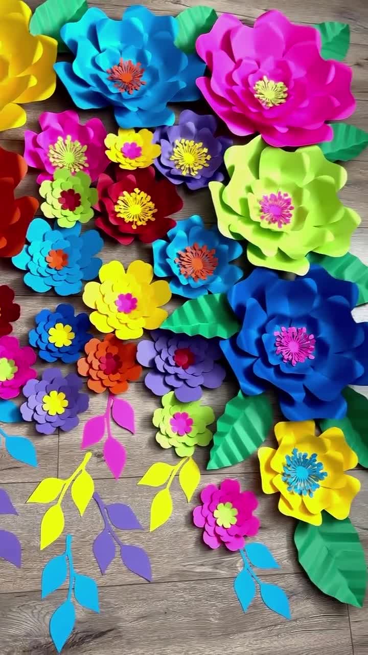 Fiesta Paper Flowers/mexican Decor/4.5ft Backdrop/14 Flowers/hawaiian/dia  De Los Muertos/frida/senorita/encanto/graduation/coco/ 