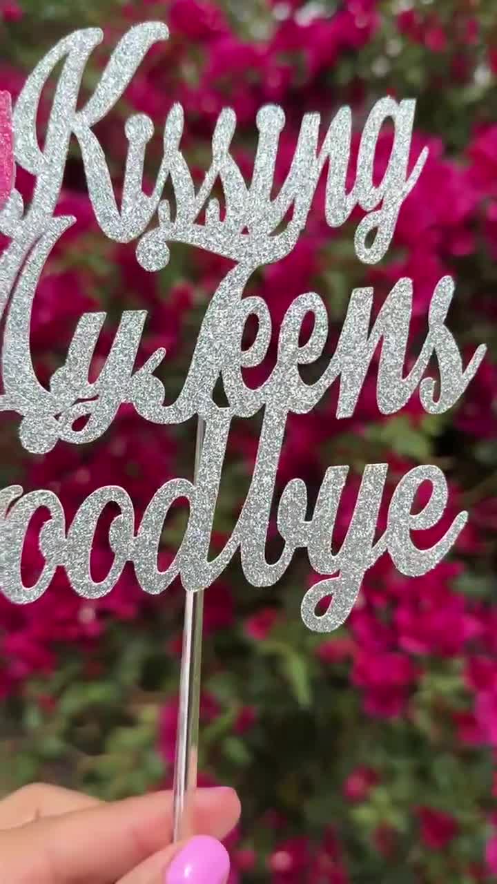 20th Birthday Cake Topper - "Kissing My Teens Goodbye" Silver Glitter, Hello 20 Party Decor - View #4