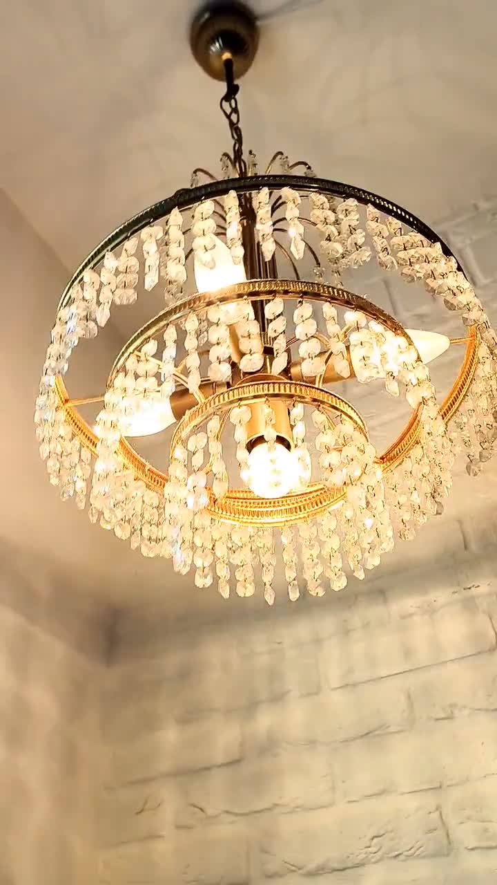 Luxurious Antique French Empire Crystal Chandelier – 5-tier Brass