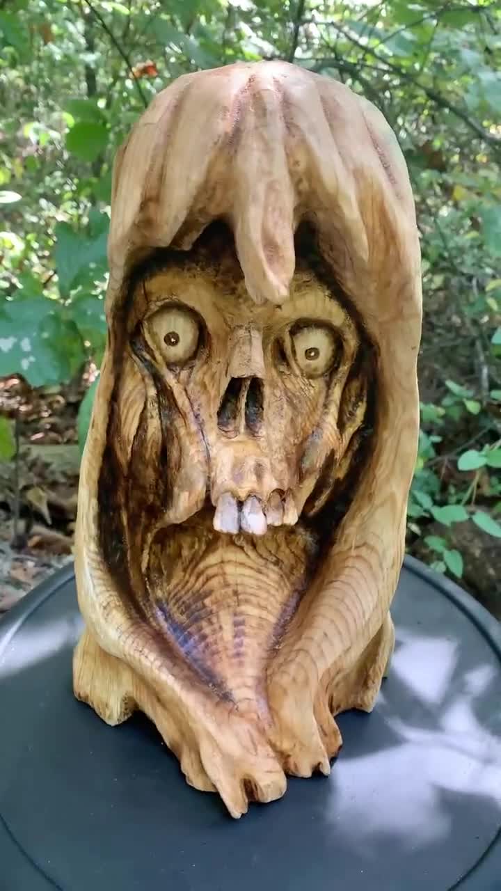 Chainsaw Carved Wood Skull Sculpture, Dark Macabre Art - Etsy
