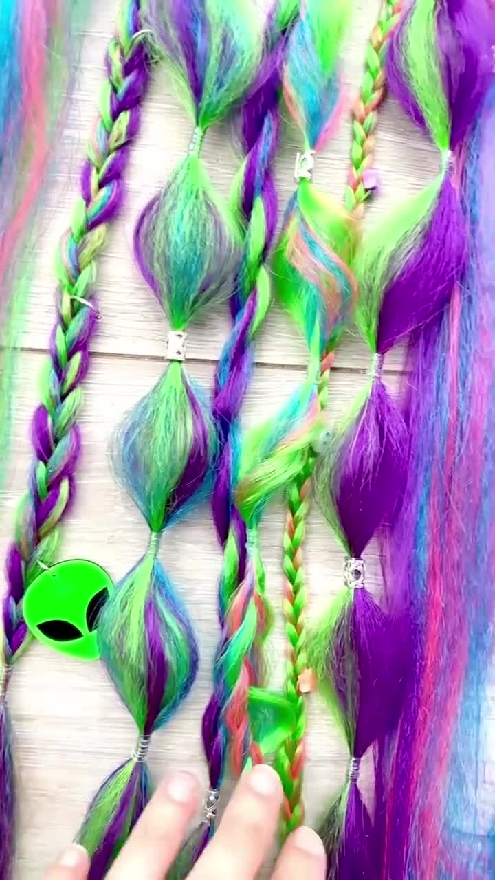 Festival Rave Braids Rainbow Alien Easy Tinsel Rave Festival Braiding Hair  Extensions Bundle Hair Festival Accessories Hair Y2k Uv Fairy 